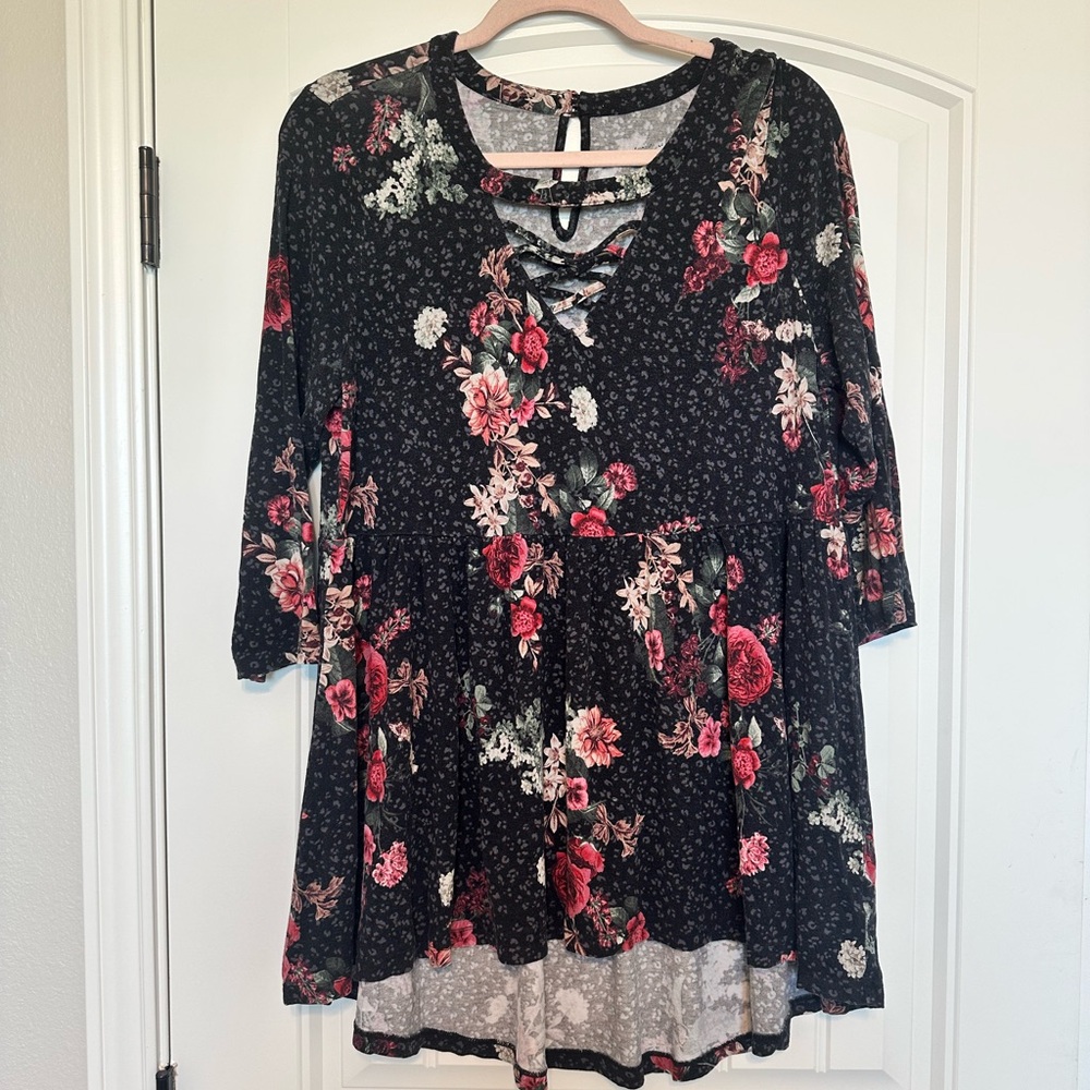 Torrid Black and Pink Floral Tunic